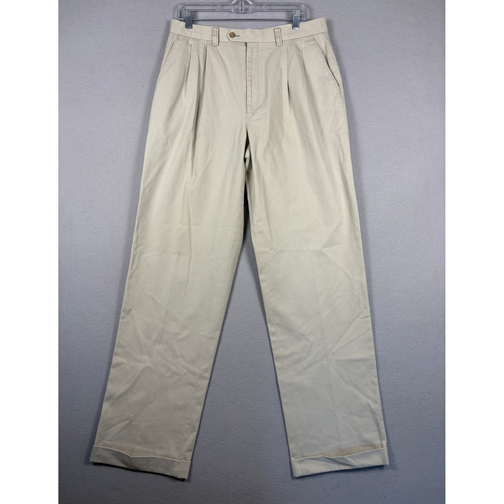 Lauren Ralph Lauren Pleated Khaki Trousers Cuffed 34x34 Tan Cotton Mens